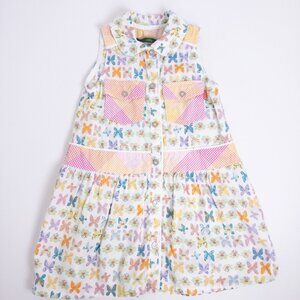 Oilily Butterfly Print Snap Front Sleeveless Shirt Dress White Multi Girls 3Y